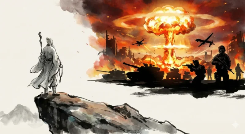 Ilustrasi Wu Bolin menyadari kekuatan senjata militer modern melebihi kemampuan kultivasi.