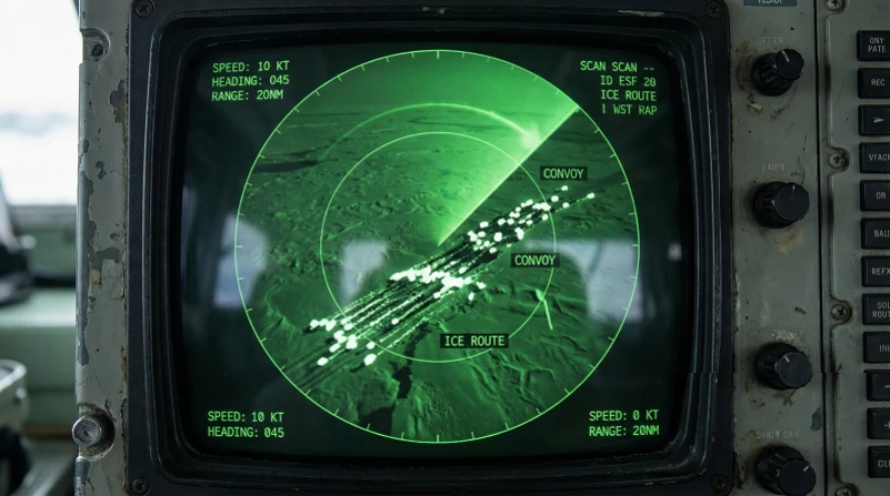 Citra thermal imaging menunjukkan konvoi kendaraan berat Jepang bergerak di Antartika.