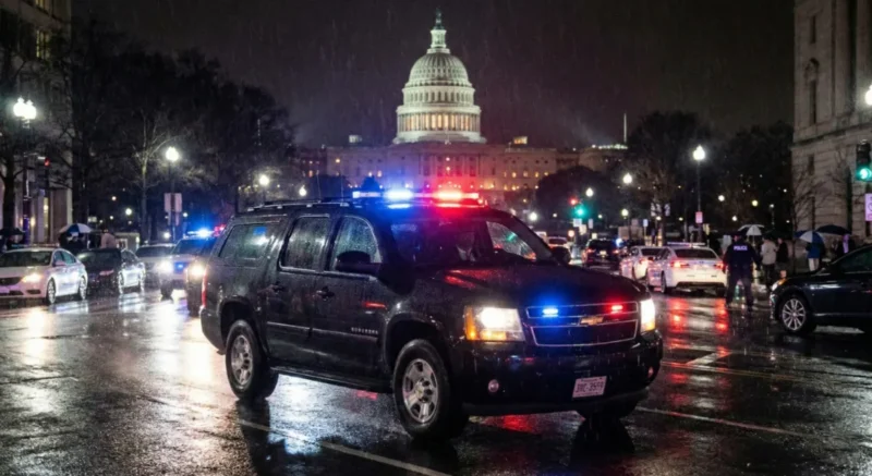 Juru Bicara Gedung Putih bergegas menuju kantor di tengah malam untuk menangani krisis global.